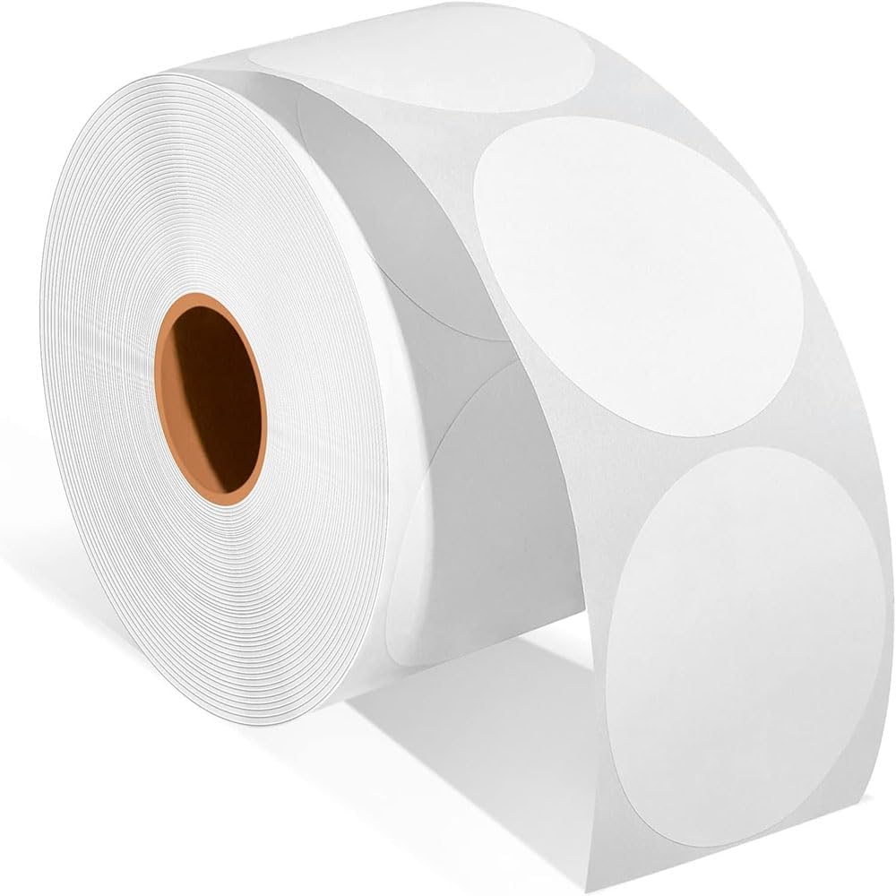 Etiquetas térmicas circulares de 1.5 pulgadas, calcomanías redondas autoadhesivas para impresora térmica, 500 por rollo de etiquetas térmicas para