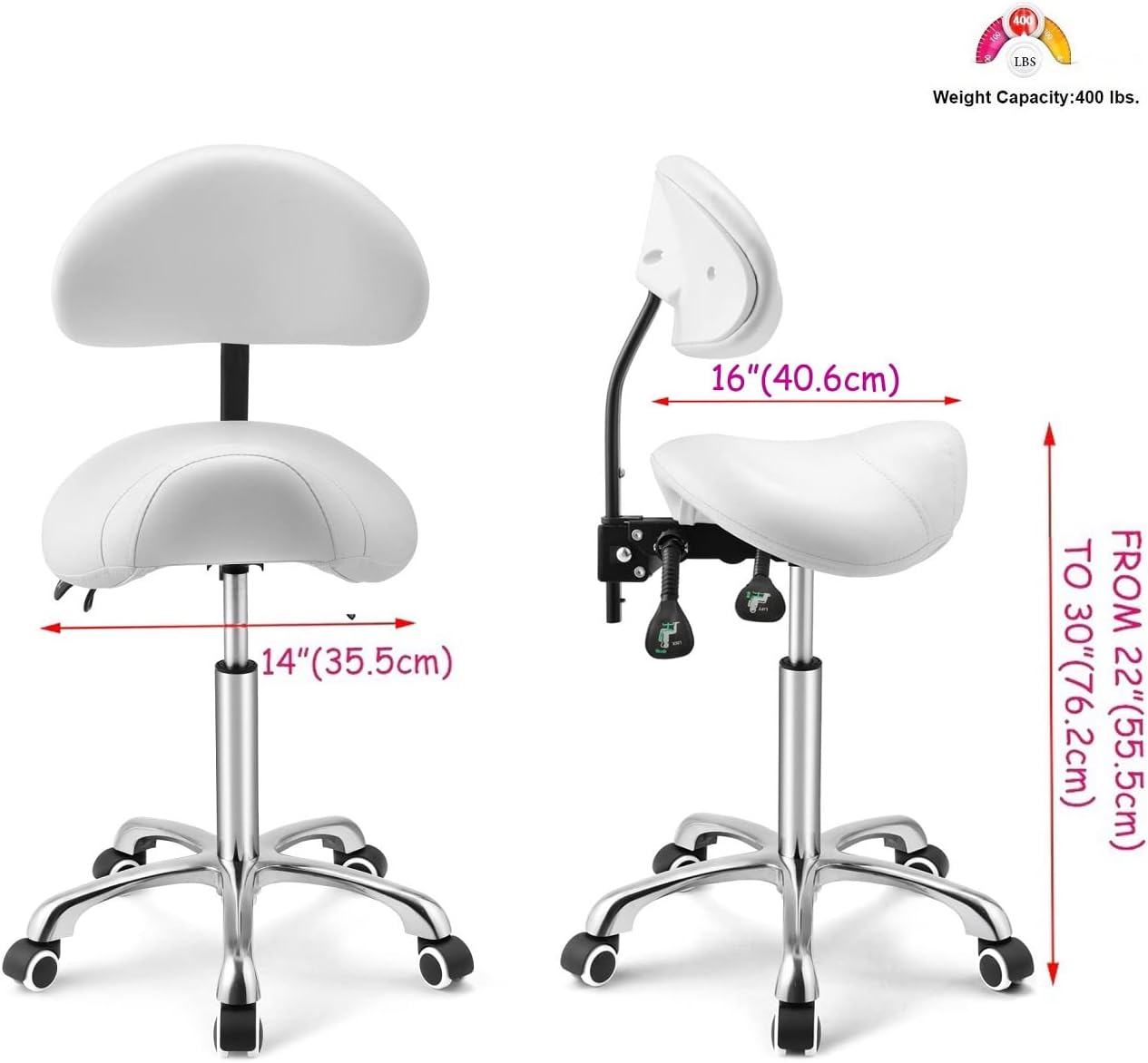 Kaleurrier Taburete giratorio de altura ajustable con ruedas, taburete antifatiga resistente, silla ergonómica para laboratorio, clínica, dentista,