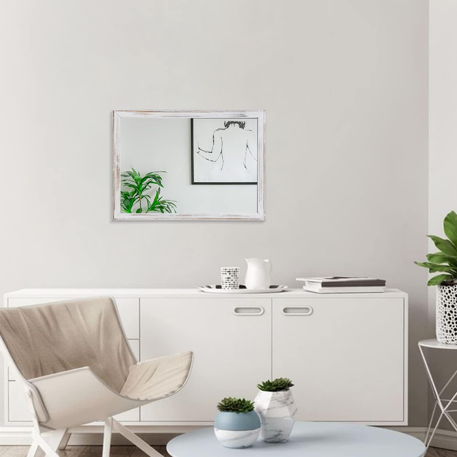 AAZZKANG Espejo de pared grande con marco de madera rústica, rectangular, decorativo, granja, dormitorio, baño, tocador, decoración de pared, 20 x