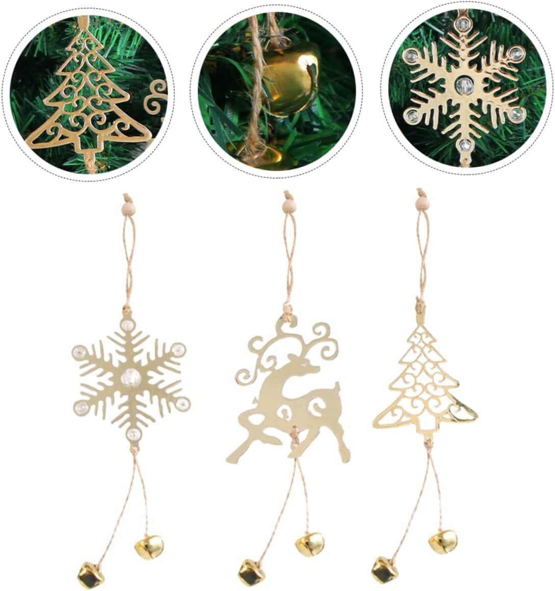 3 adornos de Navidad, adornos de metal, decoración de Navidad, decoración del hogar, árbol de Navidad, letrero colgante de deseo, adornos colgantes