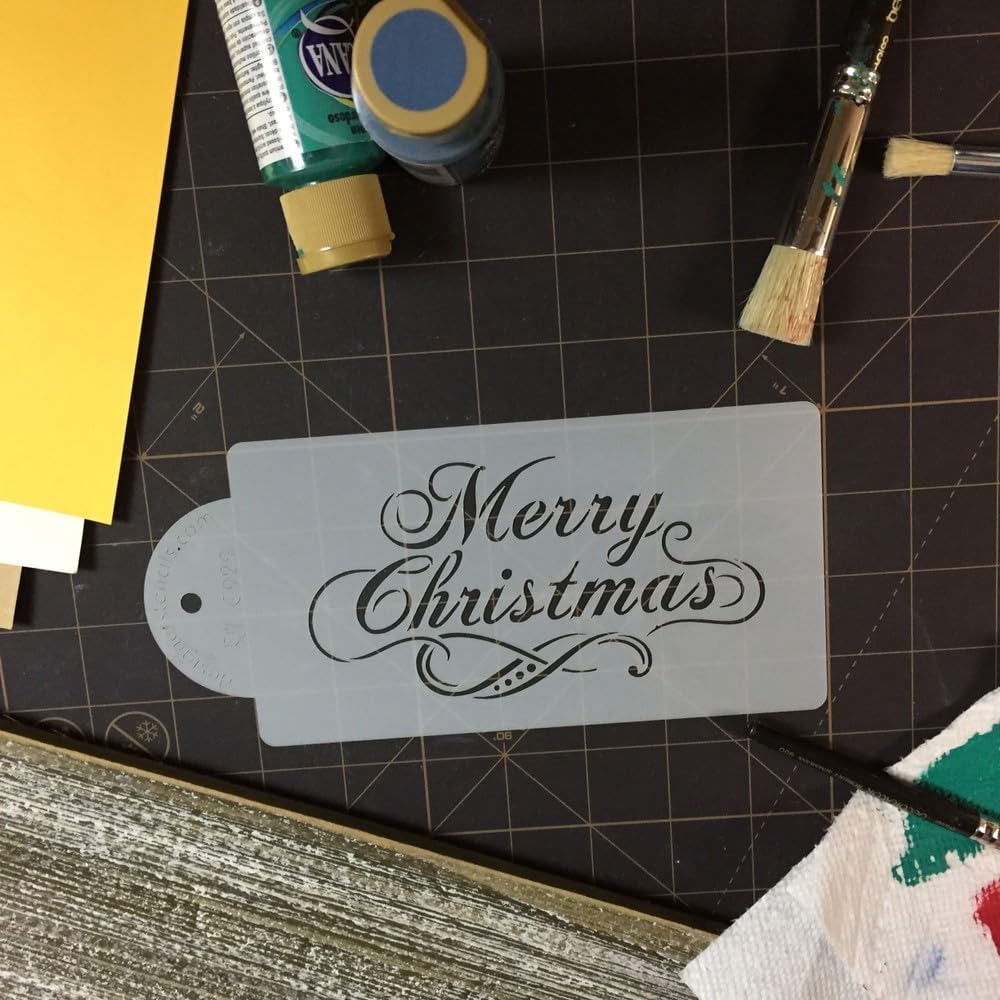 Designer Stencils – Plantilla decorativa para pastel de Navidad, color beigesemitransparente, 3 x 5.5 pulgadas