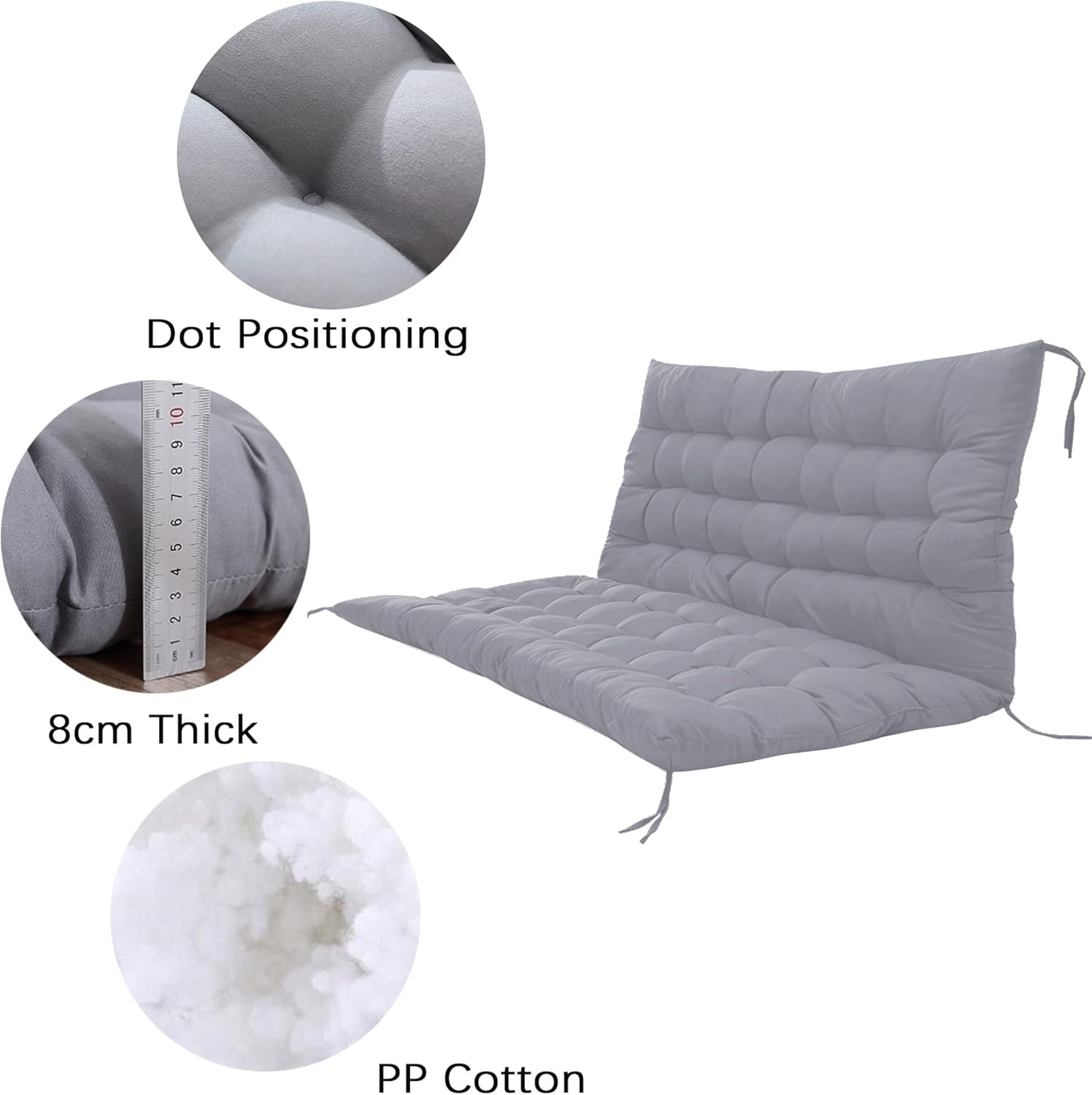 Cojín de banco grueso con respaldo, cojín para silla columpio con lazos, cojines de repuesto para columpio al aire libre para jardín, patio, cocina,