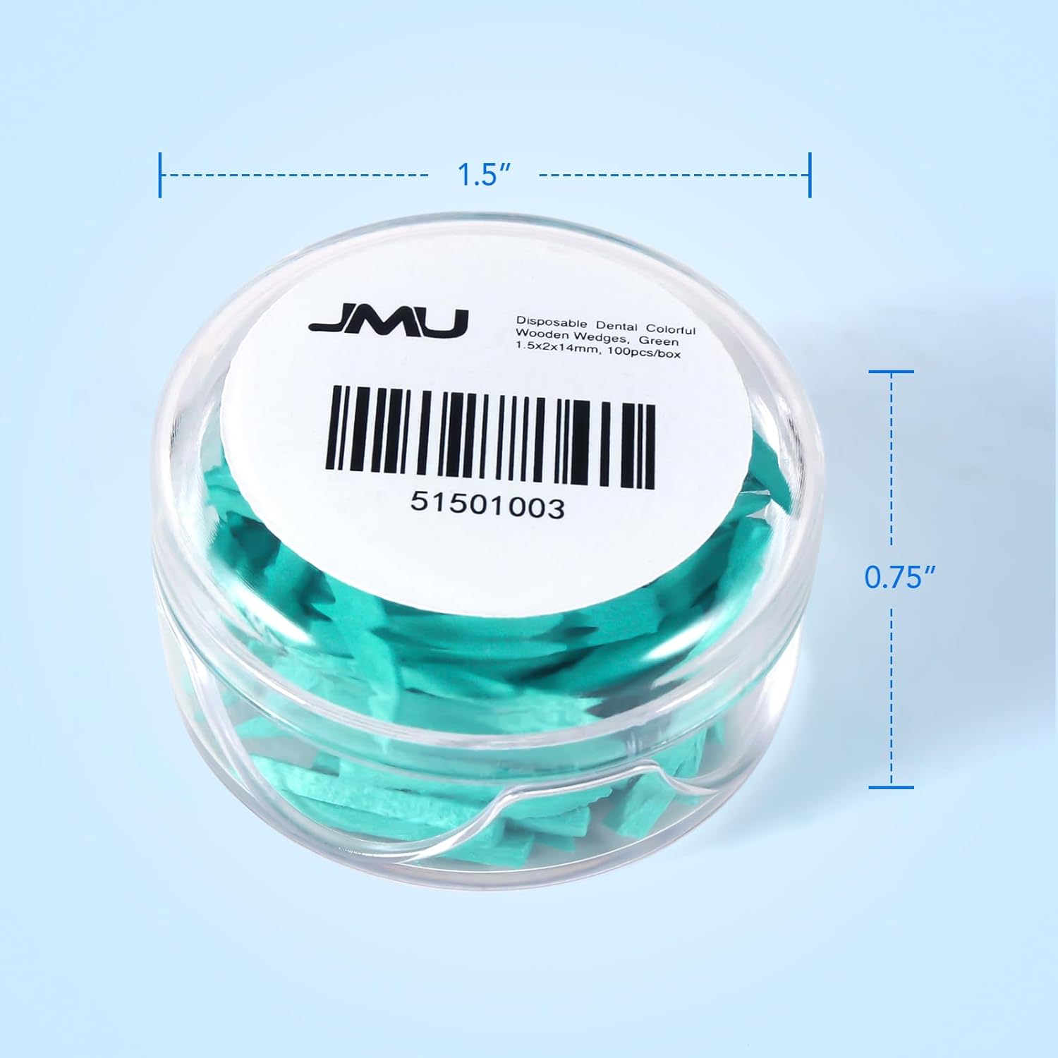 JMU Cuñas de madera dentales, 100 piezas desechables de madera coloridas, color verde (0.059 x 0.079 x 0.551 in)