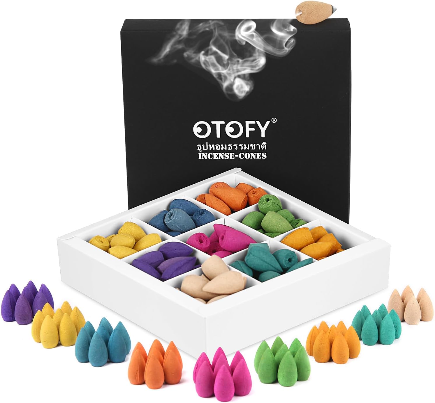 OTOFY Conos de incienso de reflujo para fuente de humo aromático de cascada, Haze Falls, 9 incienso mixto de cascada rosa lavanda para soporte de