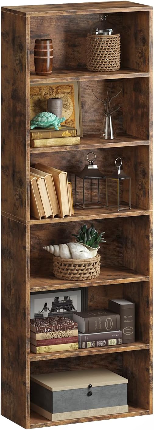 oneinmil Estantería y estantería de 6 niveles, estanterías de madera con puertas de gabinete, estanterías de piso y gabinetes de almacenamiento de