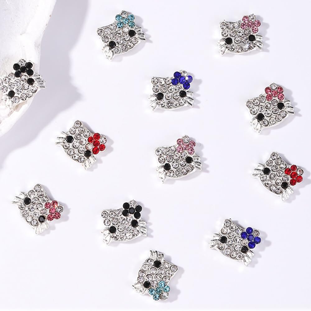 Dijes de uñas KurKur para uñas acrílicas, 3D, plateado, kawaii, de dibujos animados, para arte de uñas, gemas de uñas de aleación y diamantes de
