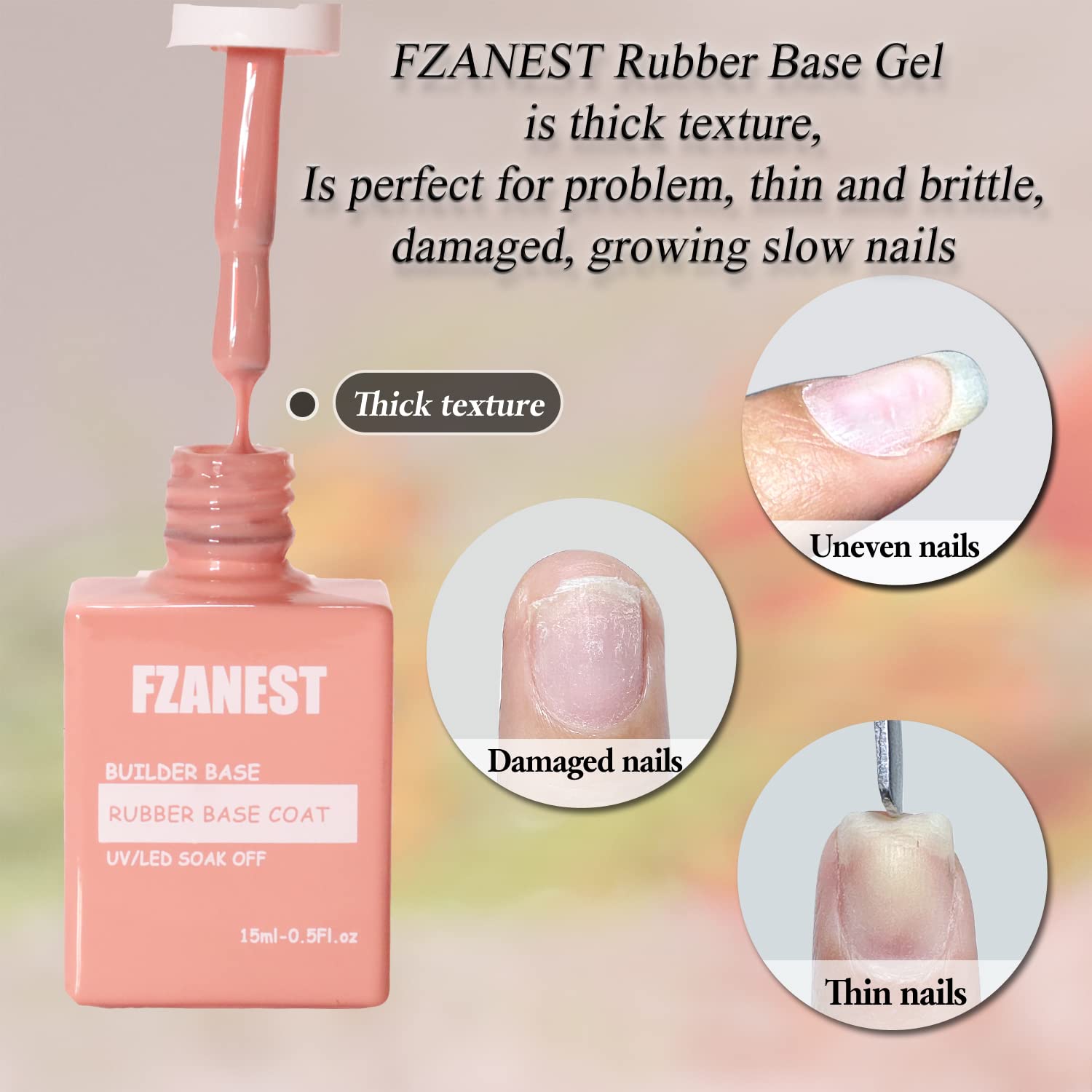 FZANEST Gel constructor de base de goma para uñas, juego de 2 piezas, color base, color nude, gel para uñas, fortalecer las uñas delgadas y
