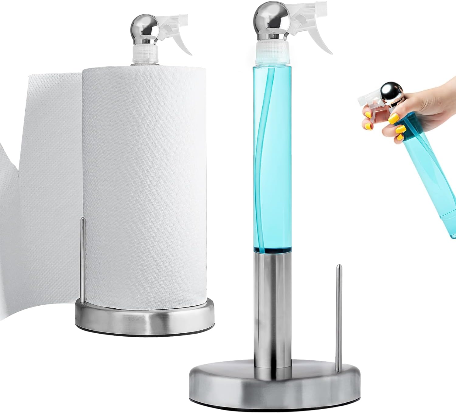 Everyday Solution – Soporte para toallas de papel con botella de spray de 7 onzas, rociador estético para encimera de cocina con soporte para