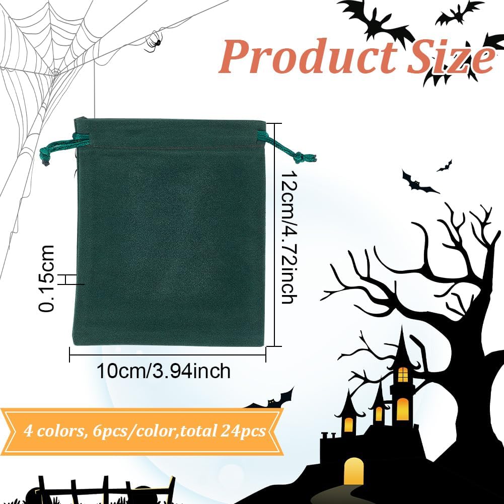 BENECREAT 24 bolsas de regalo de terciopelo de Halloween de 4 colores, bolsas de terciopelo con cordón, bolsas de regalo de joyería para joyas,
