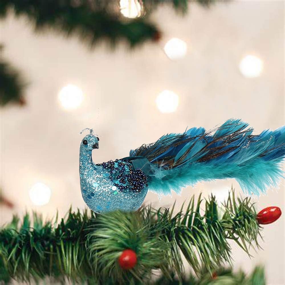 Adornos de Navidad de pavo real sintético de 12 pulgadas con una cola de plumas de pavo real, adornos de pavo real para decoración de árbol de