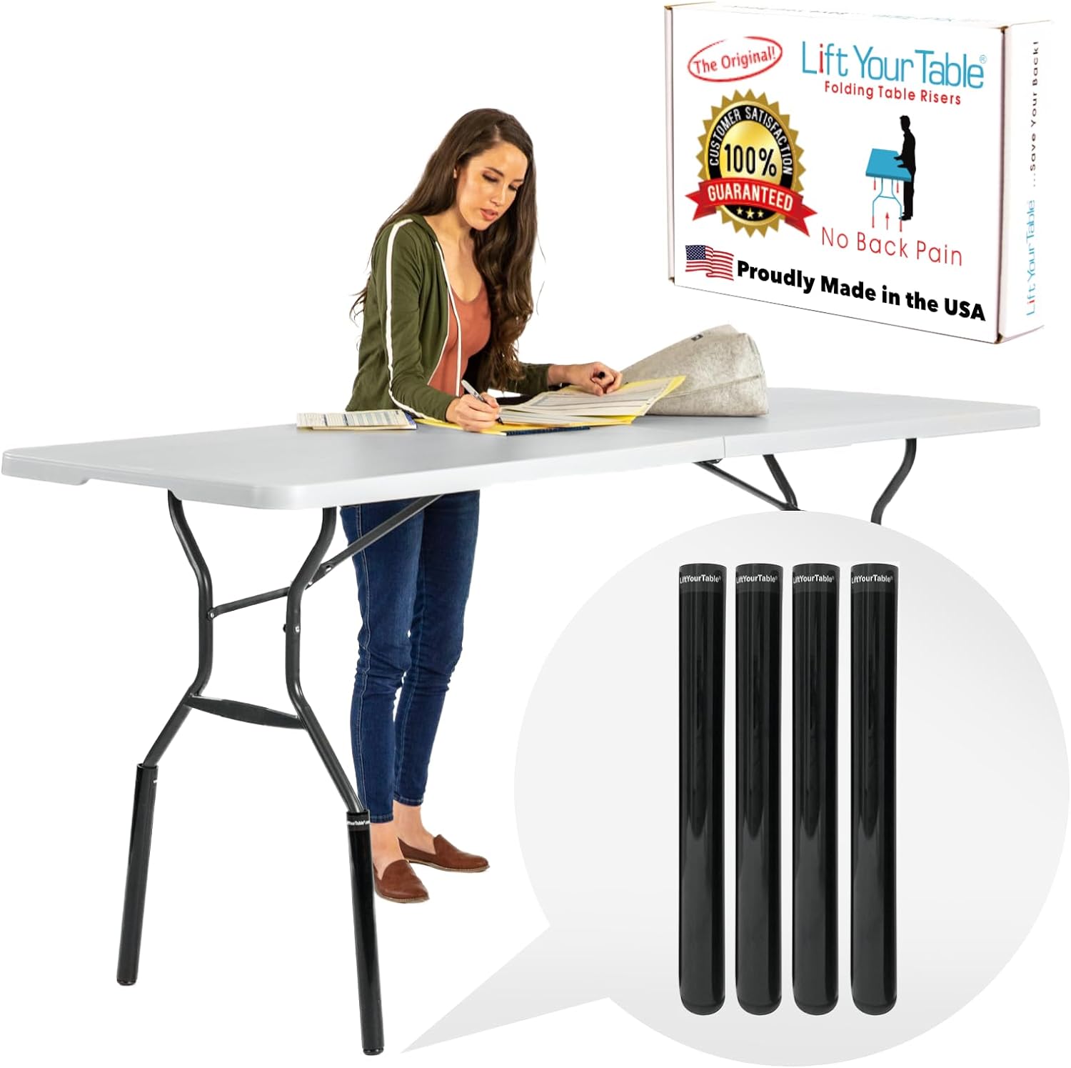 Lift Your Table Elevadores de mesa plegables, fabricados en los Estados Unidos, kit de escritorio de pie, extensiones de mesa plegables de patas