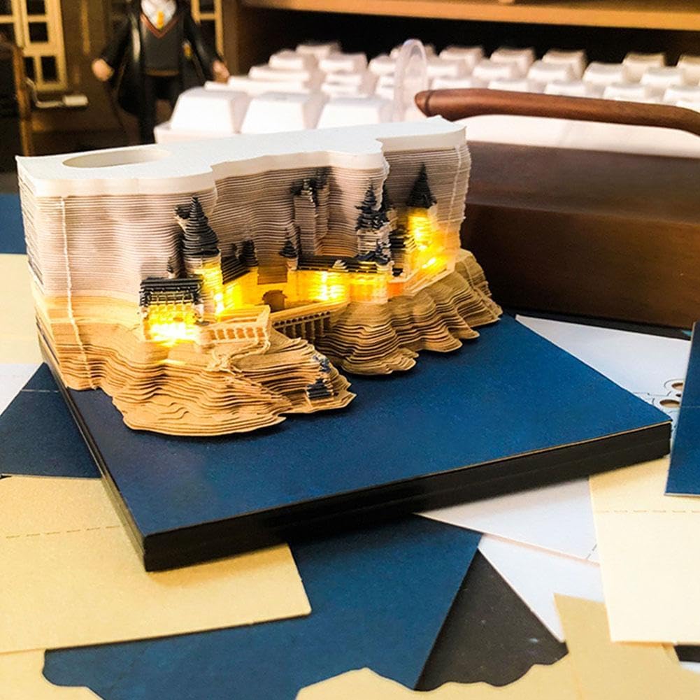 Bloc de notas 3D, arte de papel con luz, castillo 3D, pegatinas de conveniencia, manualidades de tarjetas, bloc de notas originales de bricolaje