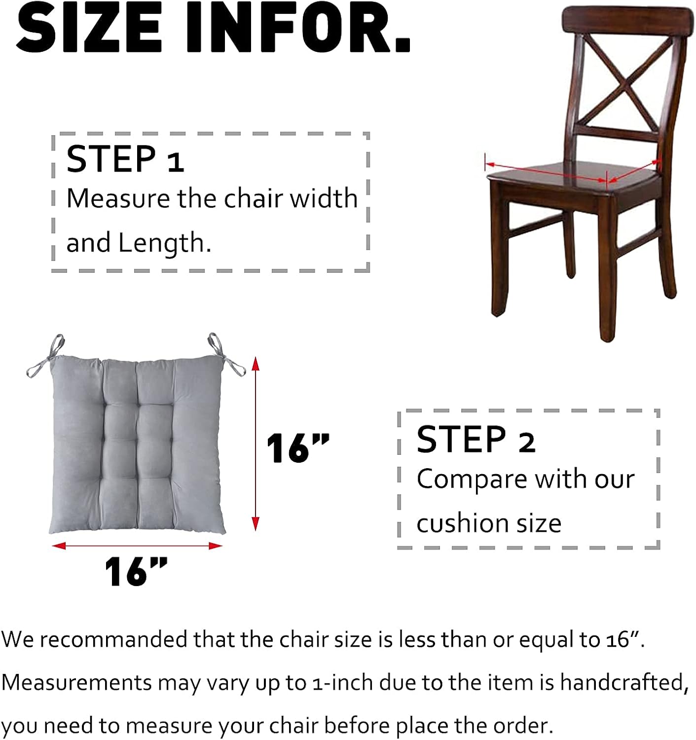 ELFJOY Paquete de 4 cojines para sillas de comedor de 17 x 17 pulgadas, cojines de asiento para sillas de cocina, suaves y cómodos, cuadrados con
