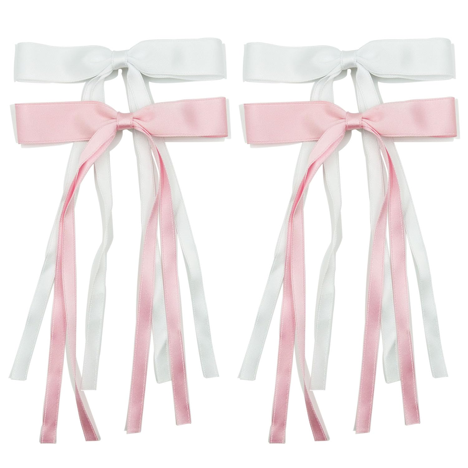 Pinzas para el cabello para mujer, lazo con borla y cola larga, clip para niña, accesorios sólidos, pasadores y lazo de garra (blanco, rosa)