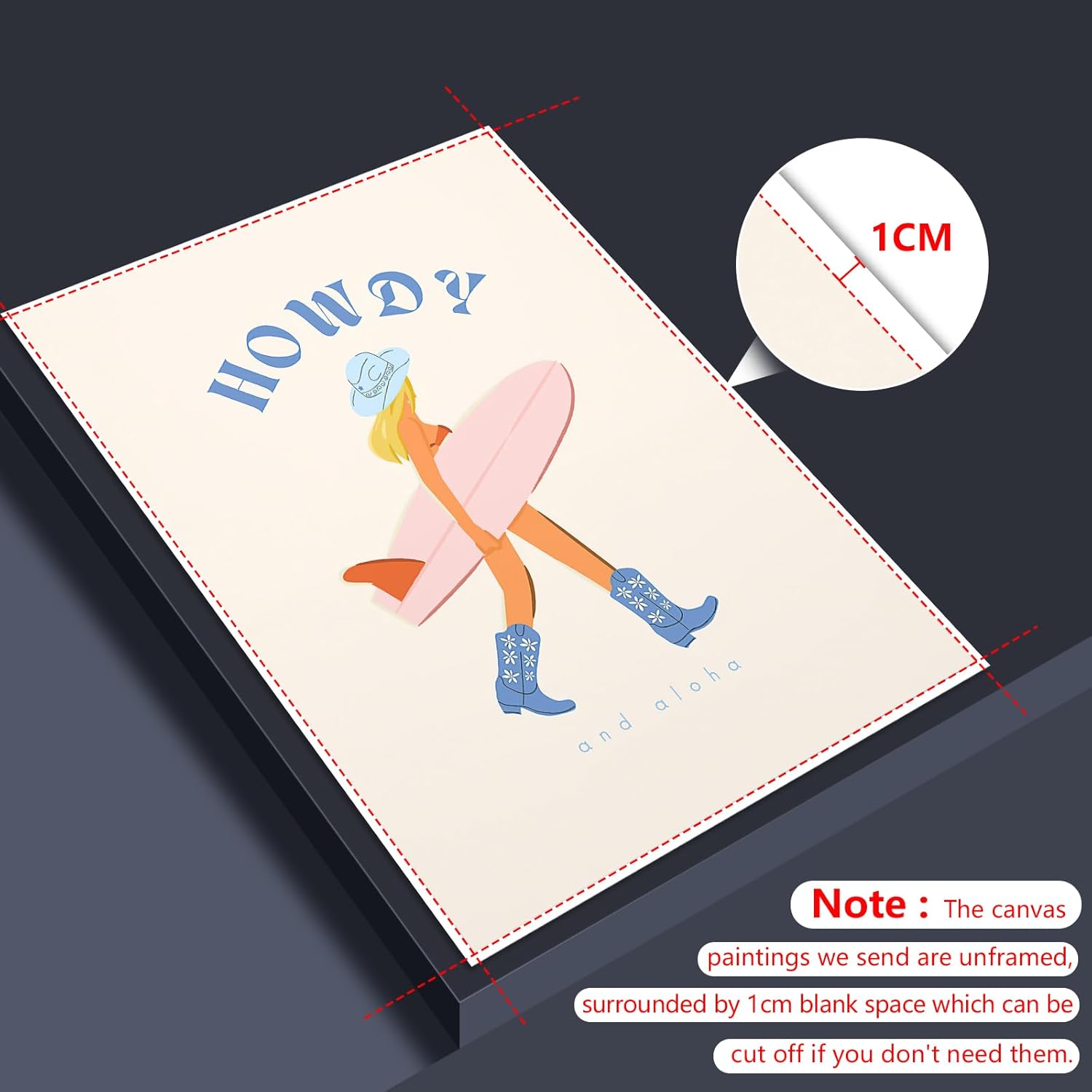 gooptyinh Lienzo decorativo de pared de vaquera costera de moda, póster estético de habitación de niña surfista azul Howdy y Aloha, decoración de