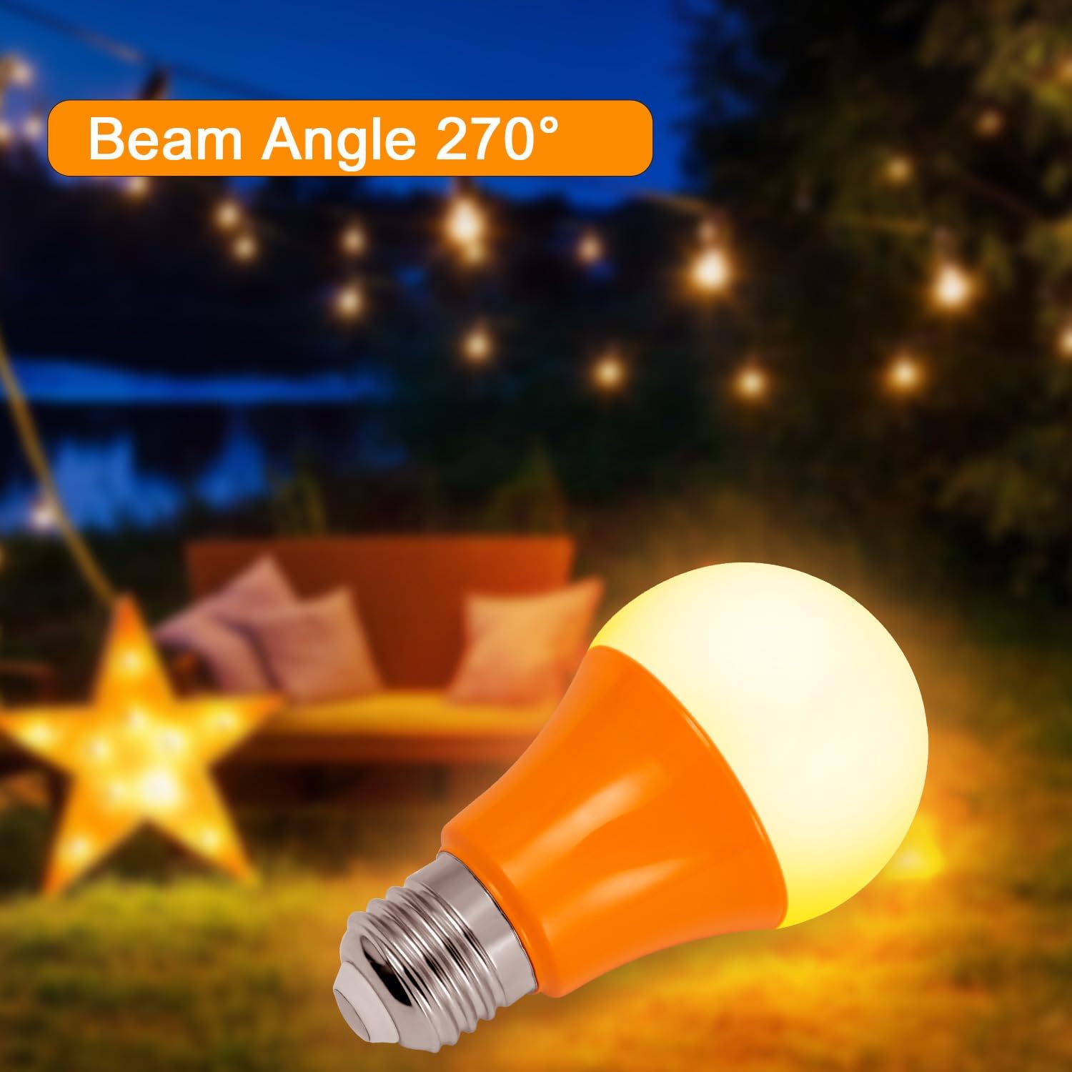 Bombillas de luz naranja, A19 LED de Navidad, bombillas naranjas para exteriores, equivalente a 60 W, bombilla naranja E26 de 9 W, bombilla naranja