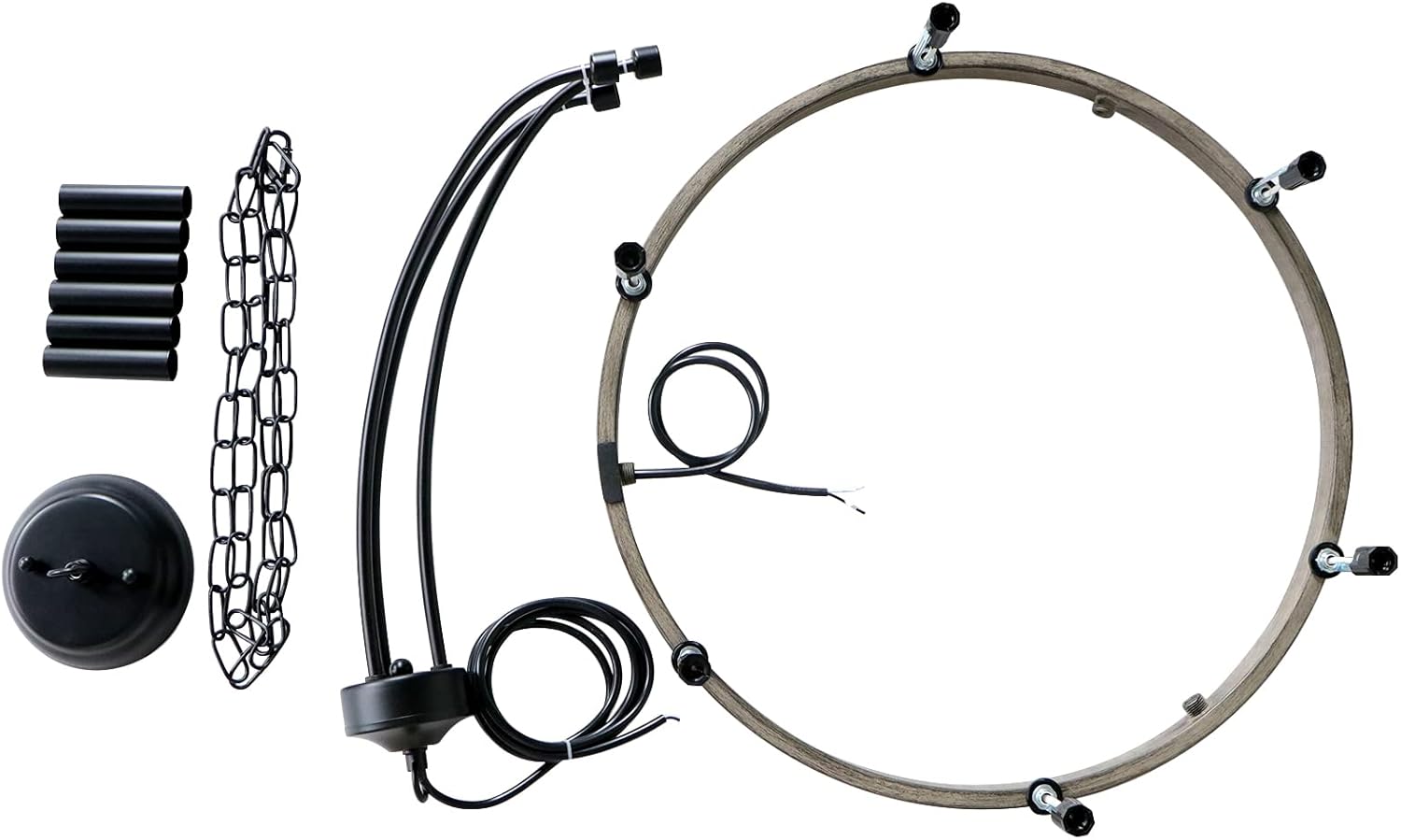 Candelabro de rueda de carro de 20 pulgadas, 6 luces rústicas de granja, lámpara de metal de madera sintética negra, lámpara de comedor, candelabros