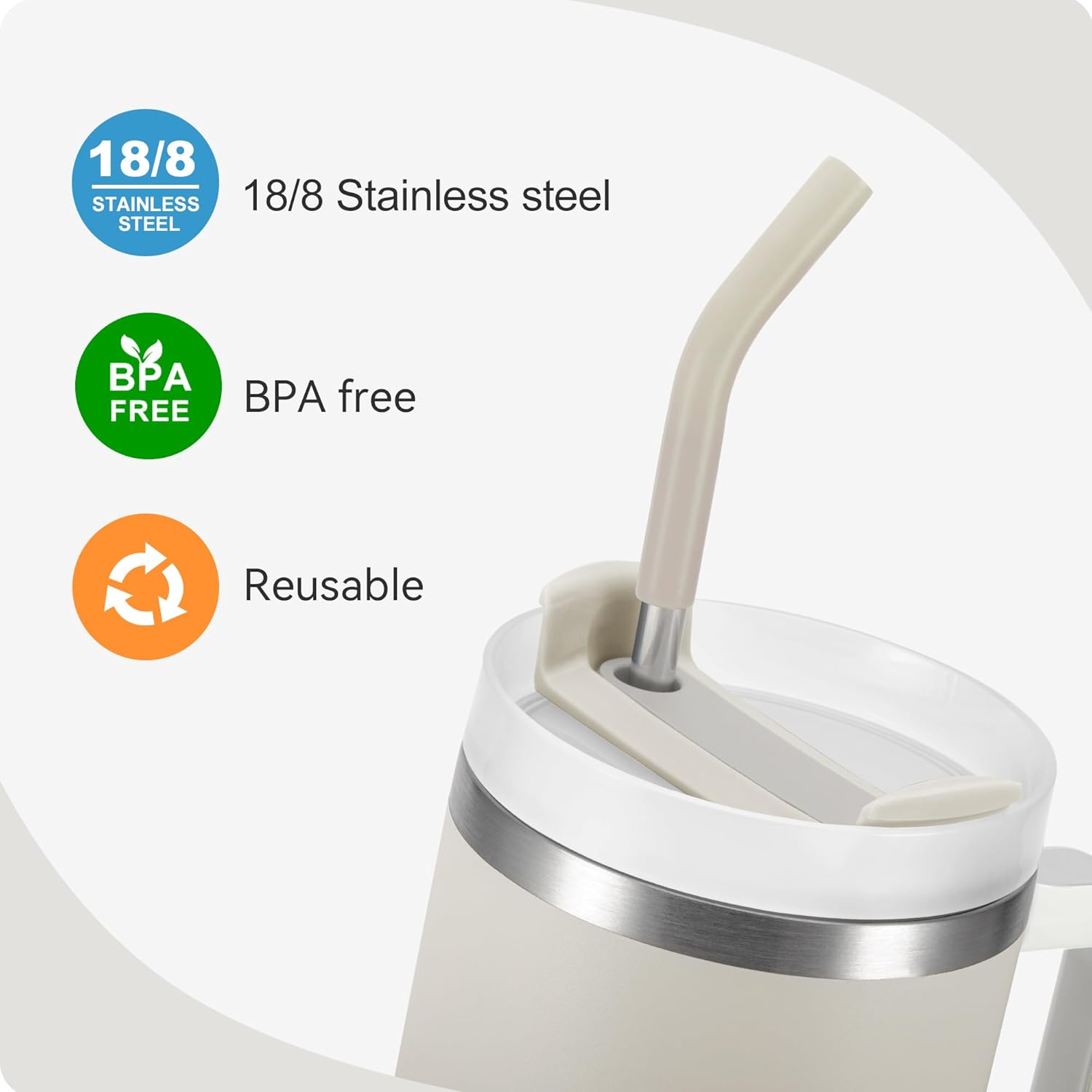 Paquete de 3 popotes de metal reutilizables con punta de silicona para vaso Stanley de 40 onzas, vaso de 0.315 in, 12.2 pulgadas, 40 onzas, popotes