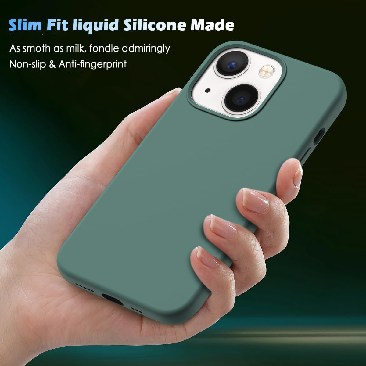YATWIN Funda 5 en 1 diseñada para iPhone 13 con 2 protectores de pantalla + 2 protectores de lente de cámara, silicona líquida, delgada, de goma