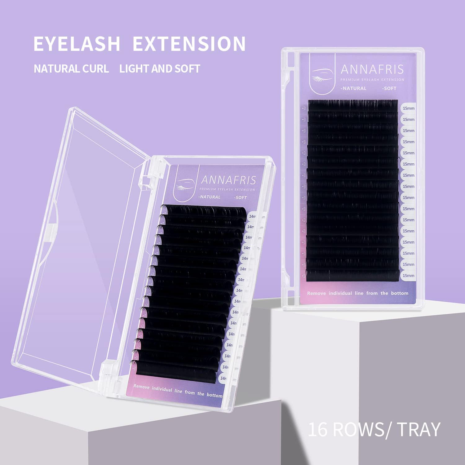 Extensión de pestañas clásicas de volumen de 16 filas, 0.07, rizo D, 0.315 in, negro mate, extensiones de pestañas postizas individuales, uso en