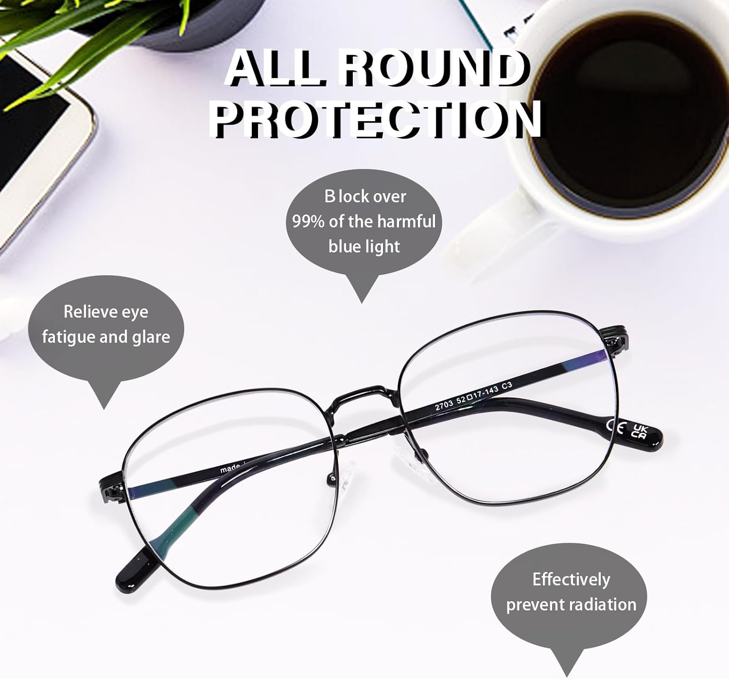 OPTOFENDY Lentes de bloqueo de luz azul de metal para mujeres y hombres, anteojos cuadrados para computadora, antifatiga ocular y protección UV