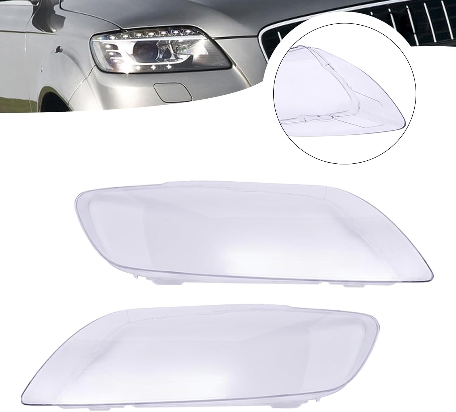 CNCEST Par de fundas de lente para faros delanteros, izquierdo y derecho, repuesto de pantalla para faros delanteros, compatibles con Audi Q7