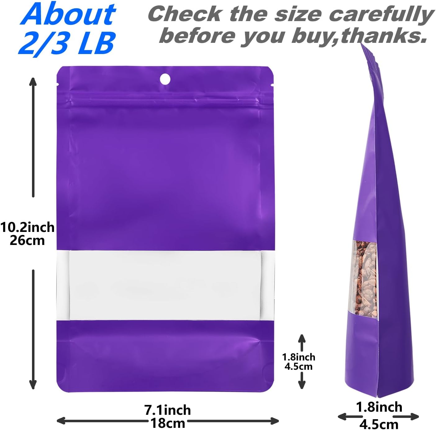 Paquete de 110 bolsas con cierre hermético metálico mate con ventana frontal transparente, bolsas resellables de color sólido resellables para