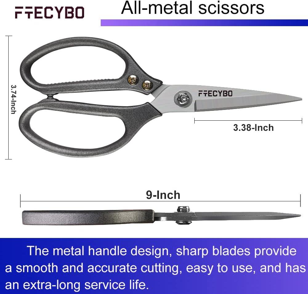 Tijeras de alta resistencia de 9 pulgadas, multiusos, tijeras de cuero, cuchillas de acero inoxidable reforzadas con asas de metal para el hogar,