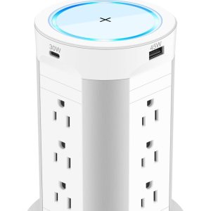 HEZI Toma de corriente desplegable para encimera con cargador inalámbrico de 15 W, entrega máxima de energía de 45 W, 12 CA, 2 USB-A y 2 USB-C, HEZI Toma de corriente desplegable para encimera con cargador inalámbrico de 15 W, entrega máxima de energía de 45 W, 12 CA, 2 USB-A y 2 USB-C,