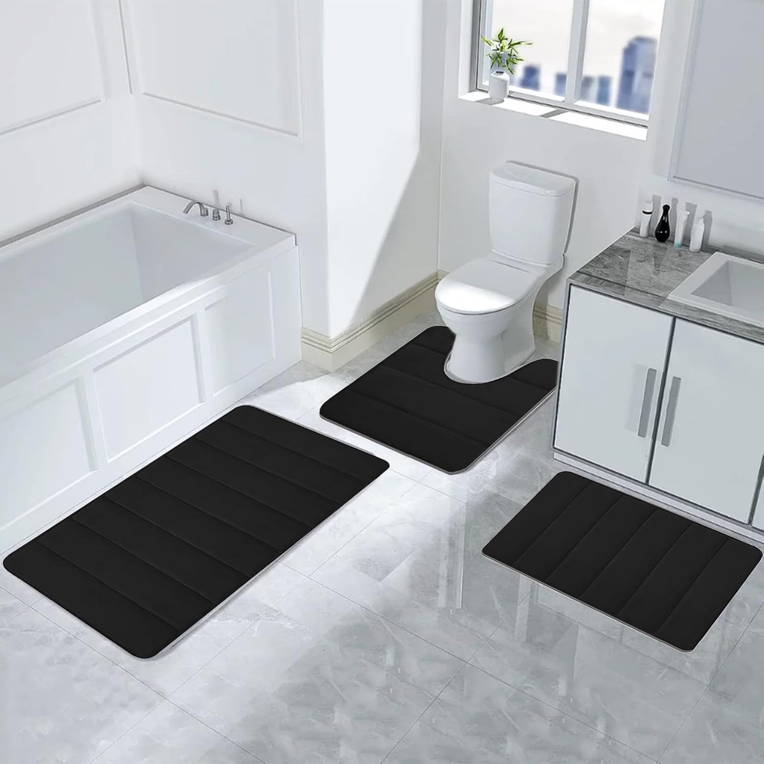 Hedgx Juego de tapetes de baño de espuma viscoelástica, alfombras gruesas de baño para 3 piezas, tapetes de inodoro, suaves y cómodos, de alta