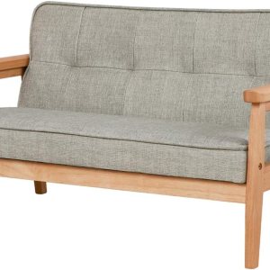Yoonnie room Sofá de doble plaza para niños, sofá para niños con brazo de madera maciza y patrón de lino de PVC para el descanso de los niños (gris Yoonnie room Sofá de doble plaza para niños, sofá para niños con brazo de madera maciza y patrón de lino de PVC para el descanso de los niños (gris
