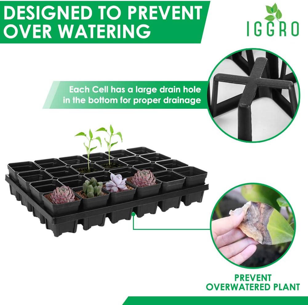 IGGRO – Paquete de 2 bandejas de inicio de semillas para macetas de vivero, 24 celdas de jardín de plantas de semillero, bandejas de cultivo de