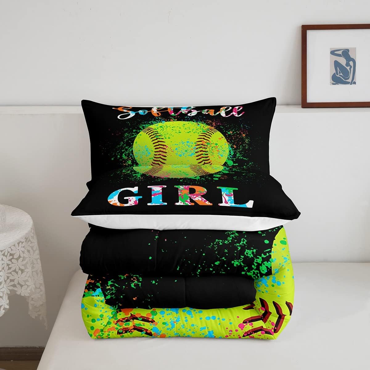 Juego de edredón de sóftbol para niños, tamaño matrimonial, juego de ropa de cama con temática deportiva para niños, niñas, adolescentes, decoración
