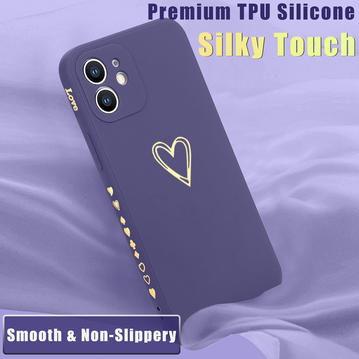 Teageo Funda compatible con iPhone 12 de 6.1 pulgadas para mujeres y niñas, bonito corazón de amor de lujo protección completa de lente de cámara