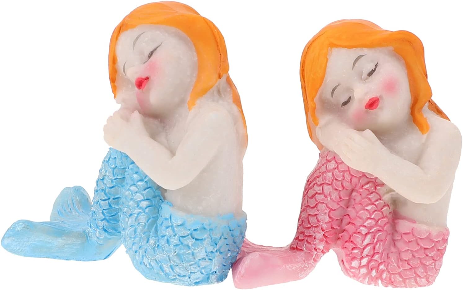 DECHOUS Mini muñecas de bebé, decoración de césped, 2 piezas de sirena, manualidades, resina, sala de juguetes, escritorio, estatua de sirena,