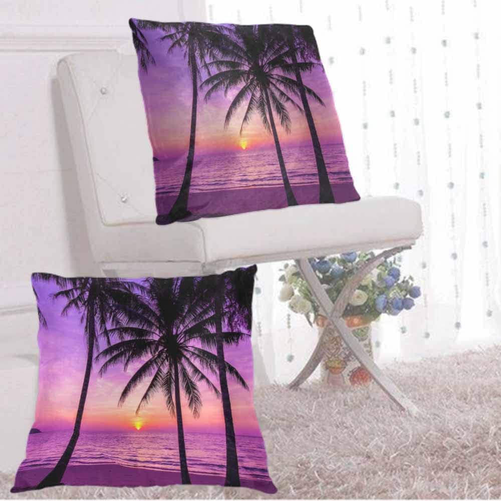 WONDERTIFY Juego de 2 fundas de almohada cuadradas con palmeras y océano, playa, para cojín decorativo, cama, sofá, sofá, morado, 20 x 20 pulgadas