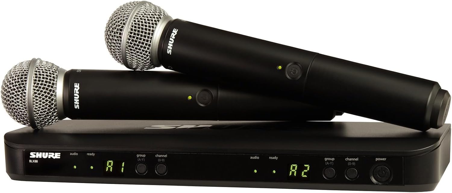 Shure – Sistema de micrófono inalámbrico UHF BLX288SM58, para iglesia, karaoke, duración de la batería de 14 horas, rango de 300 pies, (2)