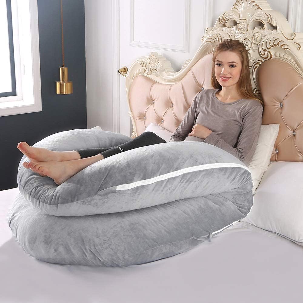 yoyomax Almohadas de embarazo, en forma de C, almohada de maternidad de cuerpo completo, almohada de embarazo de espuma viscoelástica con funda de