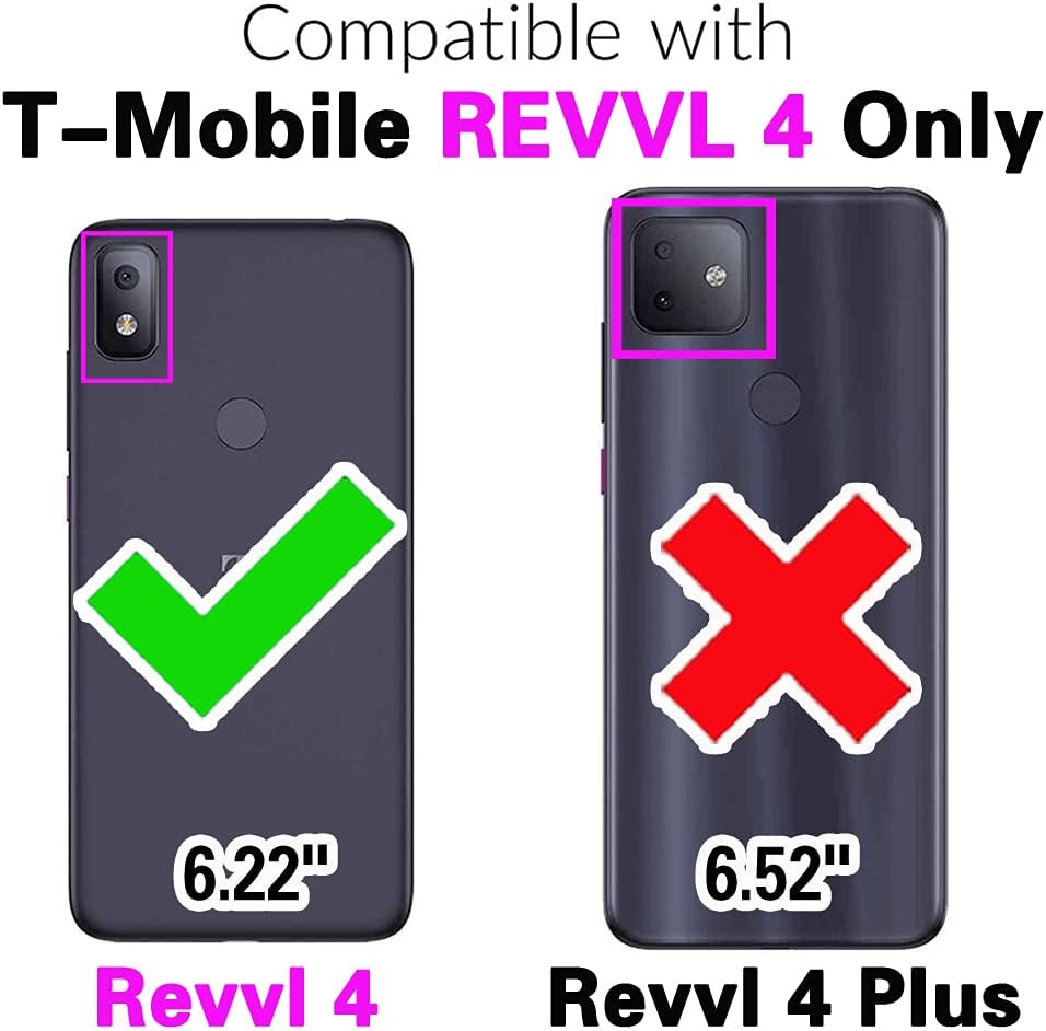 Compatible con T-Mobile Revvl 4 – Funda tipo cartera con correa para la muñeca, soporte para tarjetas, accesorios celulares, fundas para teléfono