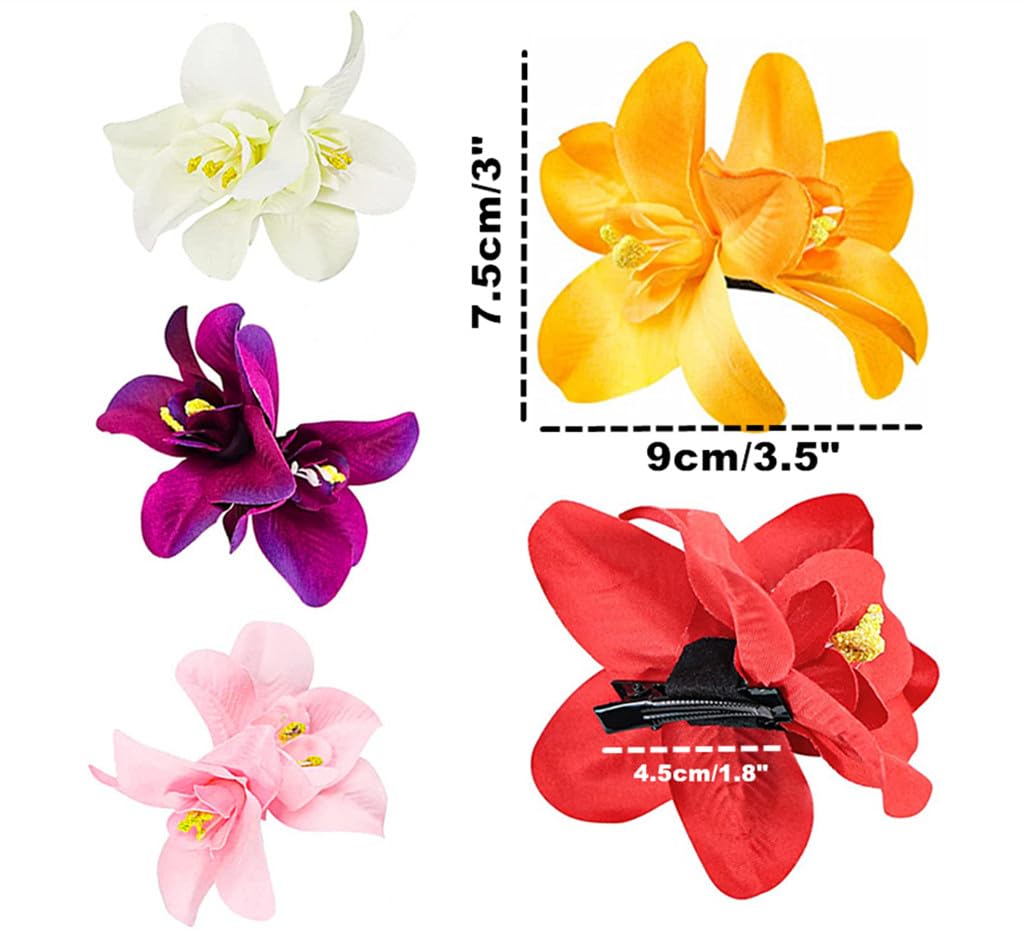 ALIMITOPIA Pinza para el pelo de flores, tela hawaiana bohemia, orquídea artificial, horquilla, pasador, tocado, pasadores, accesorios para el