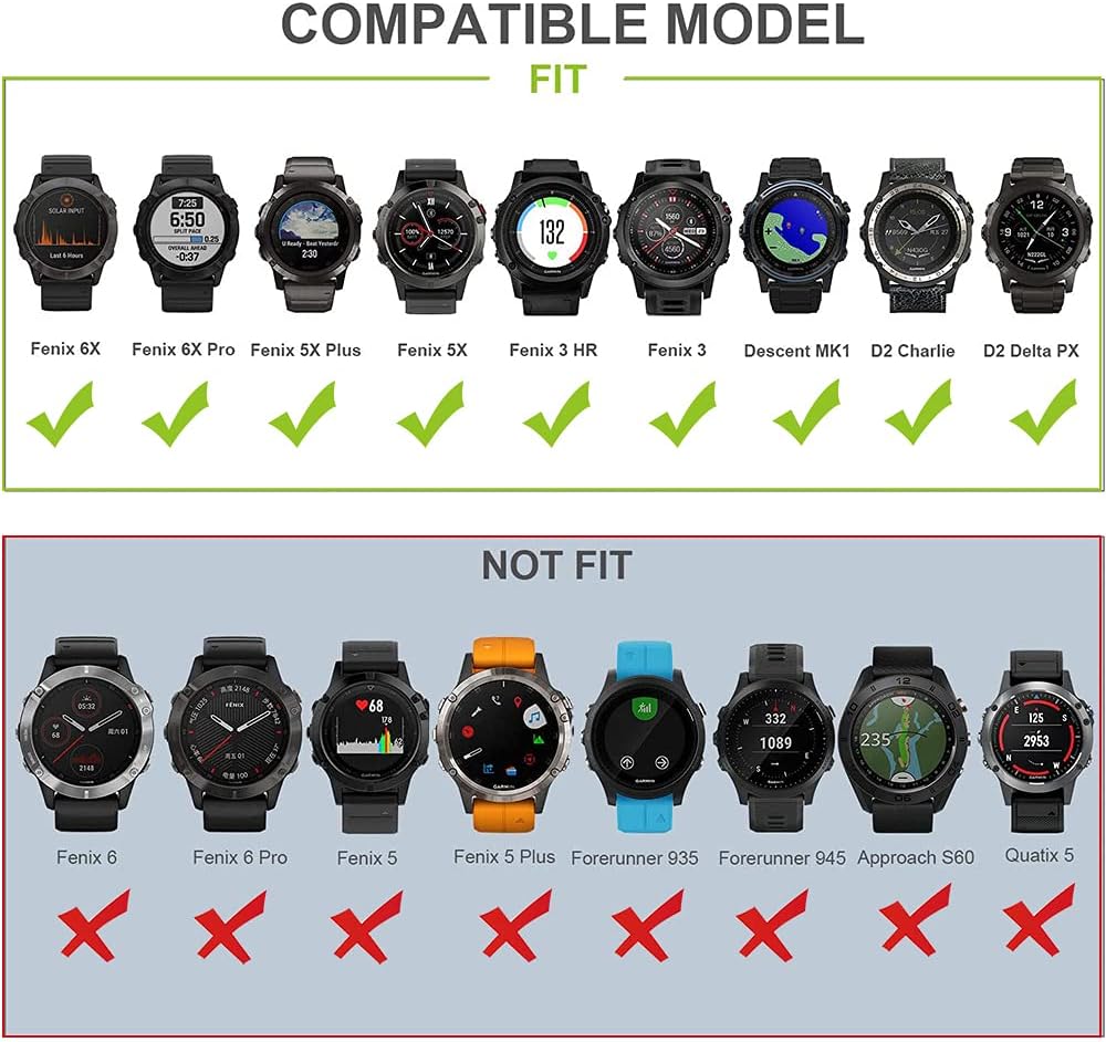 OVERSTEP Correa de reloj de silicona suave compatible con Garmin Fenix 5X Band de 1.024 in de ancho para Fenix 6XFenix 7XFenix 5X PlusFenix 6X