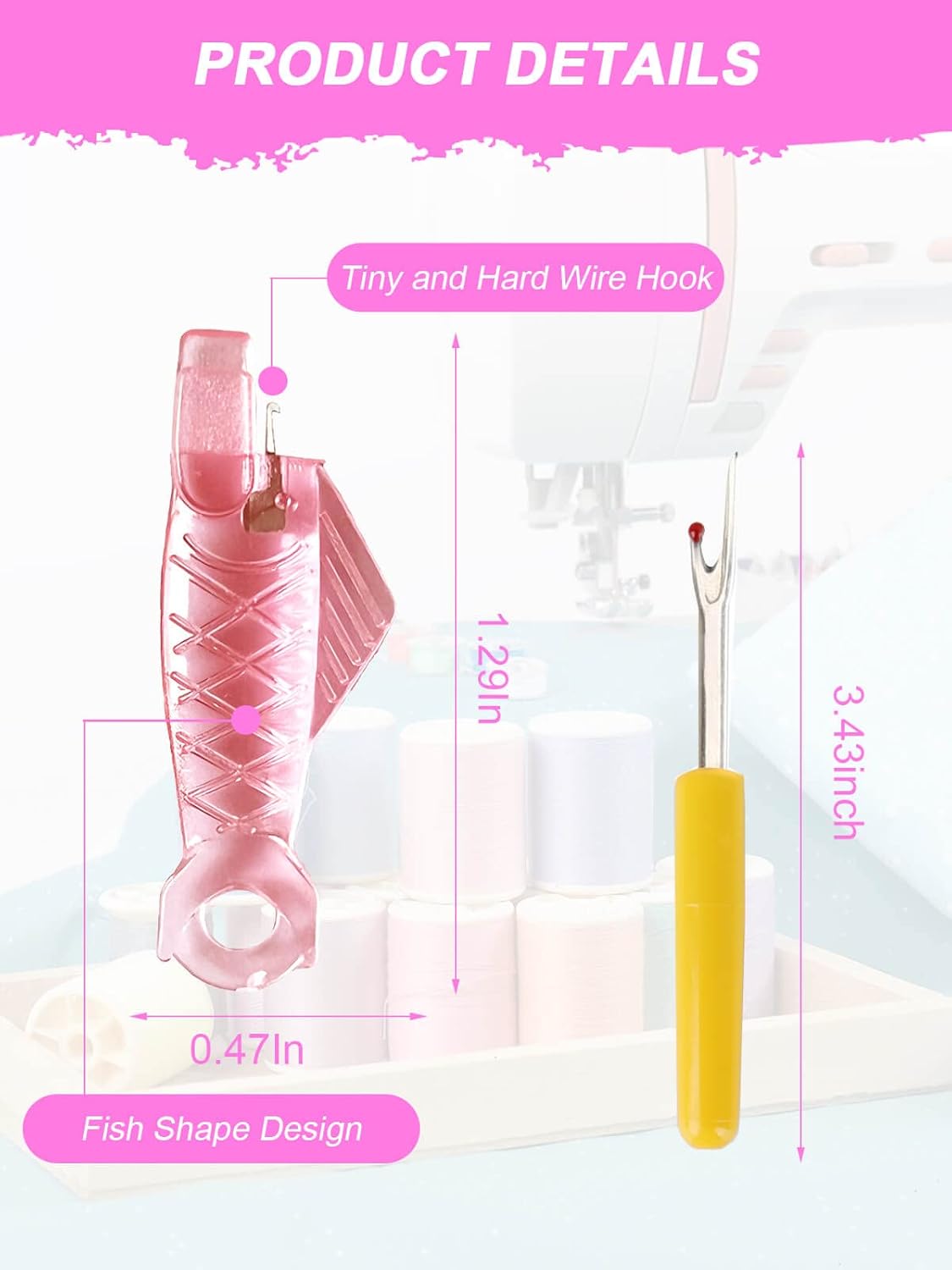 Enhebrador de agujas para máquina de coser, insertador de aguja tipo pez grande para agujas de ojos pequeños, enhebradores simples automáticos de
