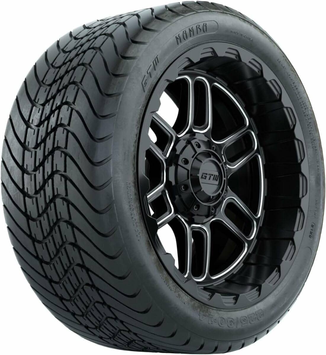 GTW Combo de ruedas y neumáticos para carrito de golf de 14 pulgadas  GTW Titan negro materuedas mecanizadas en neumáticos Mamba Street 22530-14