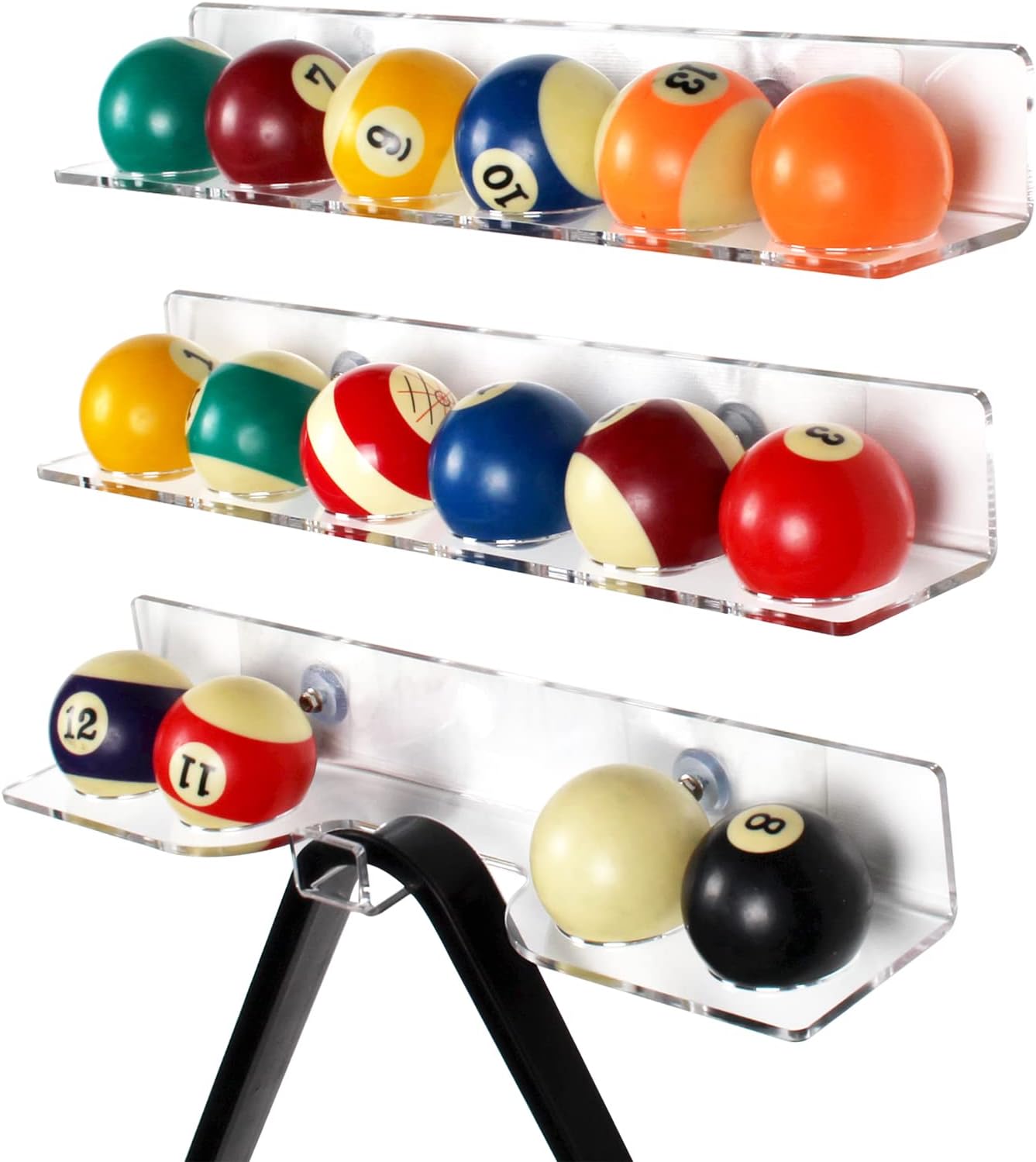 Soporte de pared autoadhesivo para billar, soporte de acrílico opcional de 2 estilos con capacidad para 6 tacos, montado con tornillos o