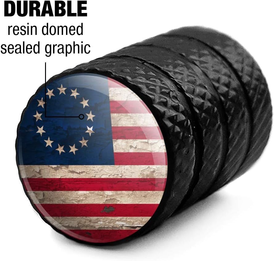 Rustic Betsy Ross 1776 – Tapones de válvula de aluminio con bandera estadounidense envejecida