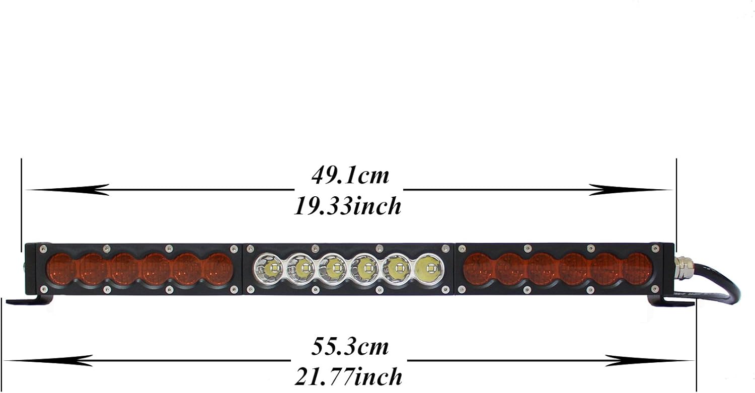 Barra de luz LED de una sola fila de 20 pulgadas, color blanco ámbar amarillo, barra de luz LED, barra de faros delanteros, lámpara de conducción