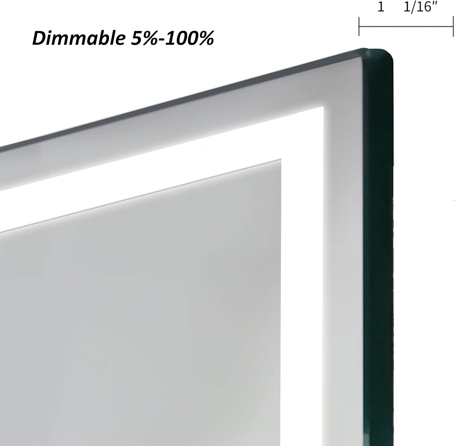 B&C Espejo de baño LED de 20 x 28 pulgadas con luces de luz diurna de grado comercial de alto lúmenes, espejo de maquillaje con regulador