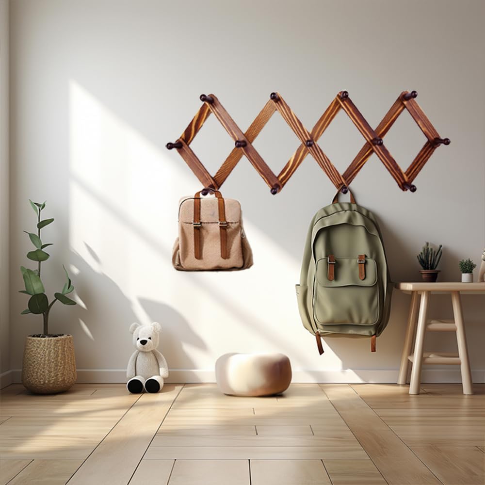 AMAPON Perchero expandible de madera de acordeón para colgar en la pared, 13 clavijas, sombrero, tapa, taza de café, toallas, correa, bufanda,