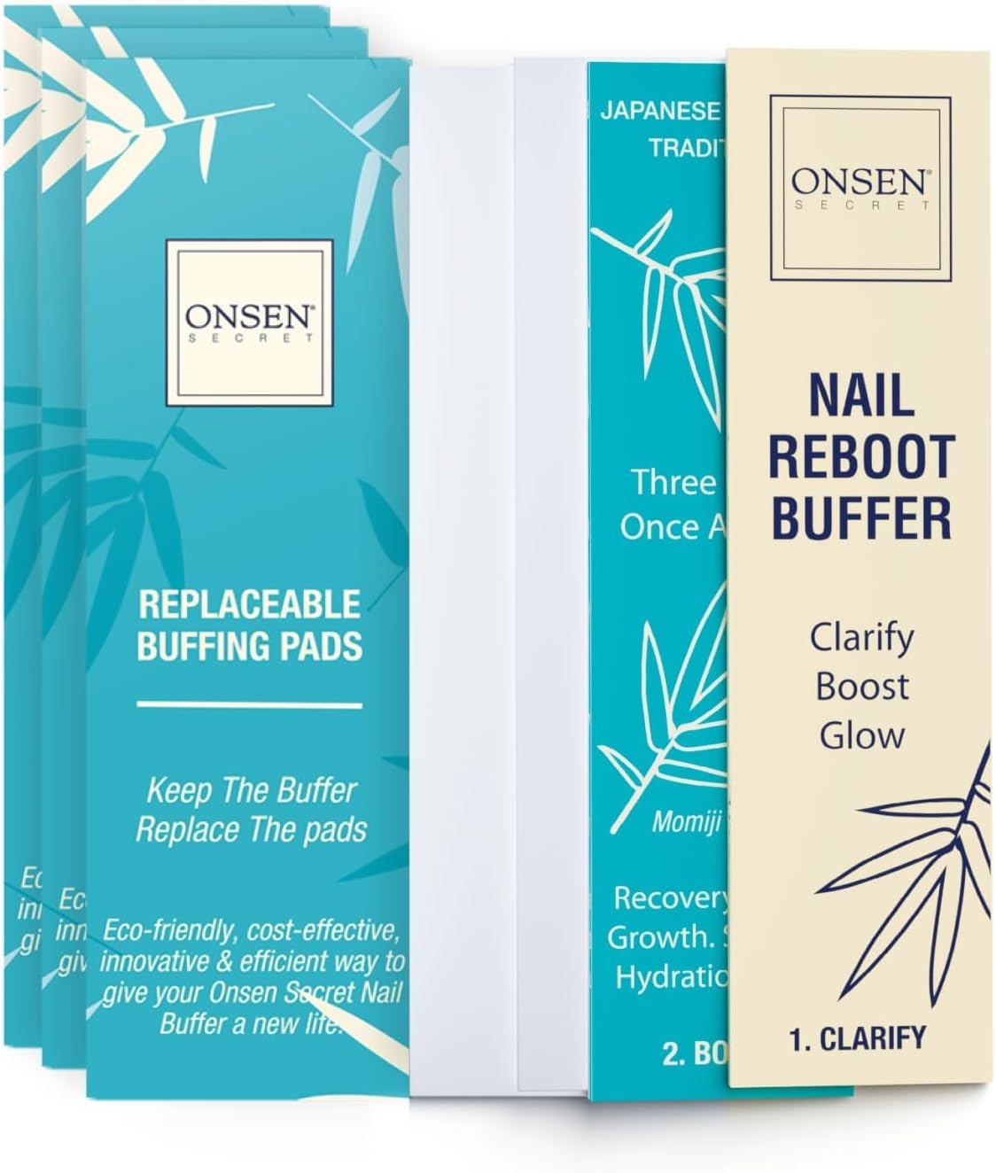 Onsen Secret Almohadillas de repuesto para bloque de uñas, bloque de pulido de 3 vías, almohadillas naturales para pulir uñas con 3 lados gruesos,