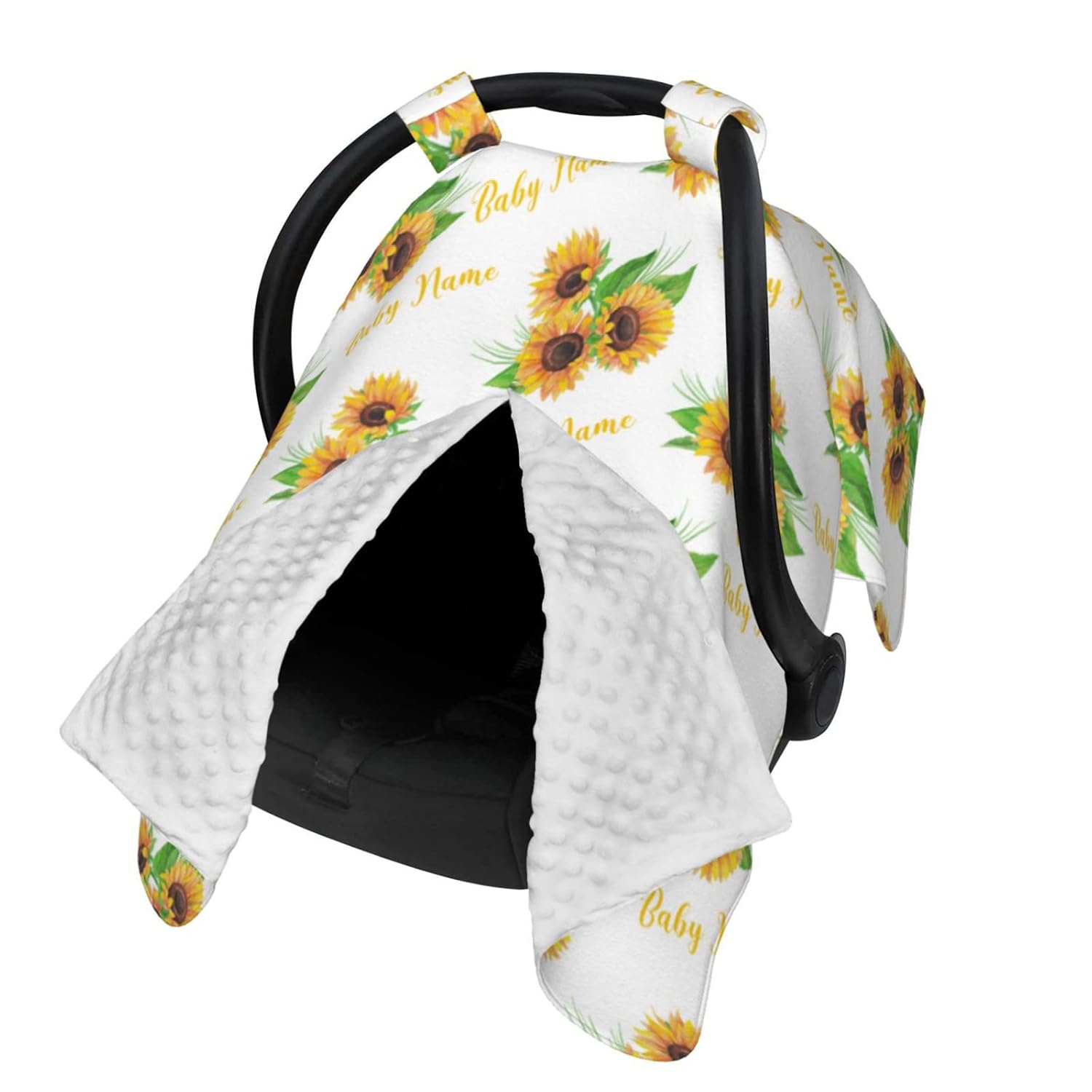 Toldo personalizado de girasol para asiento de automóvil para bebés con nombre, fundas de asiento de automóvil personalizadas para niños y niñas,